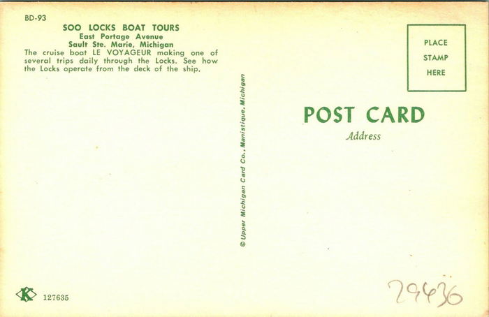 Soo Locks Boat Tours - Old Postcard (newer photo)